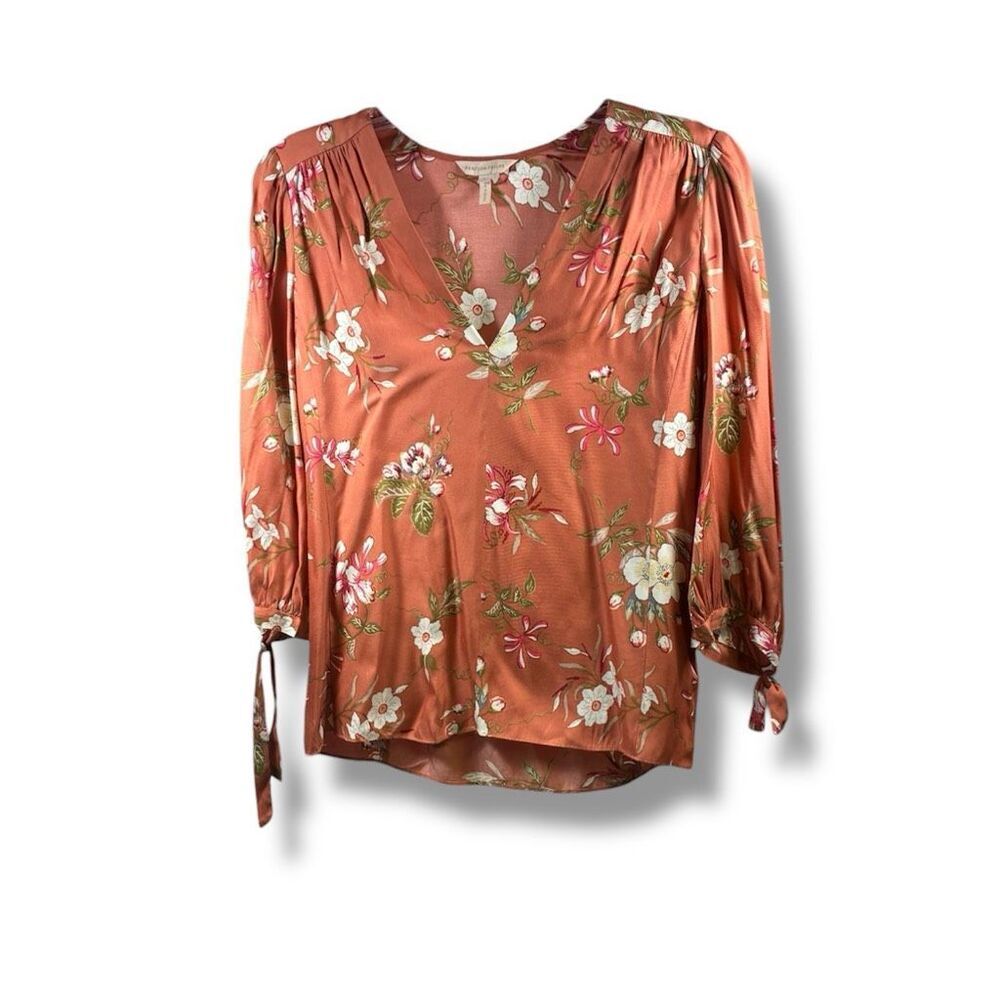 Rebecca Taylor Lita Floral Top in Silk Blend Sunset Orange Size 2